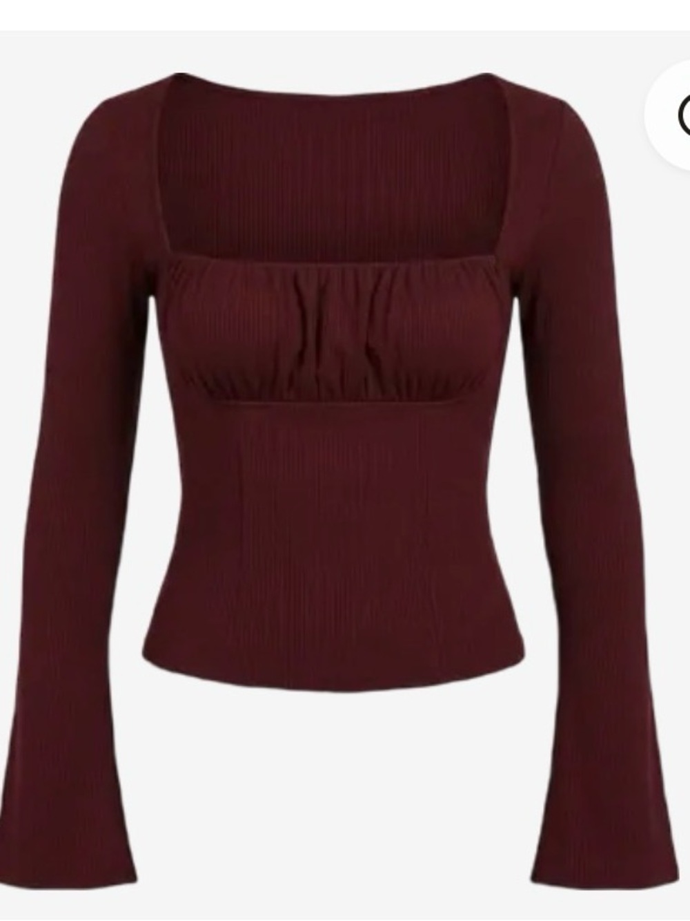 Urban Outfitters Ribbed Square-Neck Long Sleeve Top in Burgundy